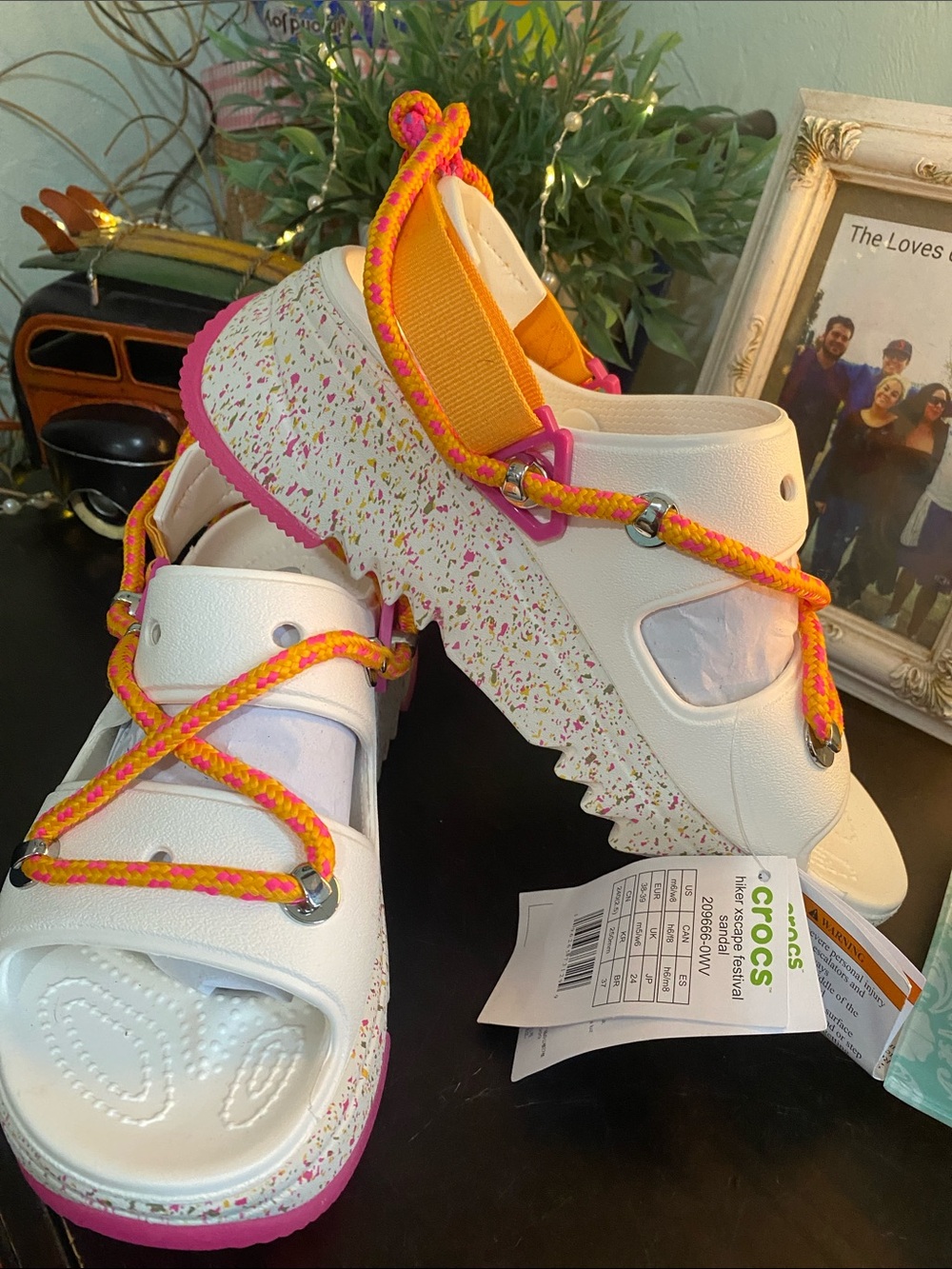 CROCS White Sandal with Pink & Yellow Rope Accents